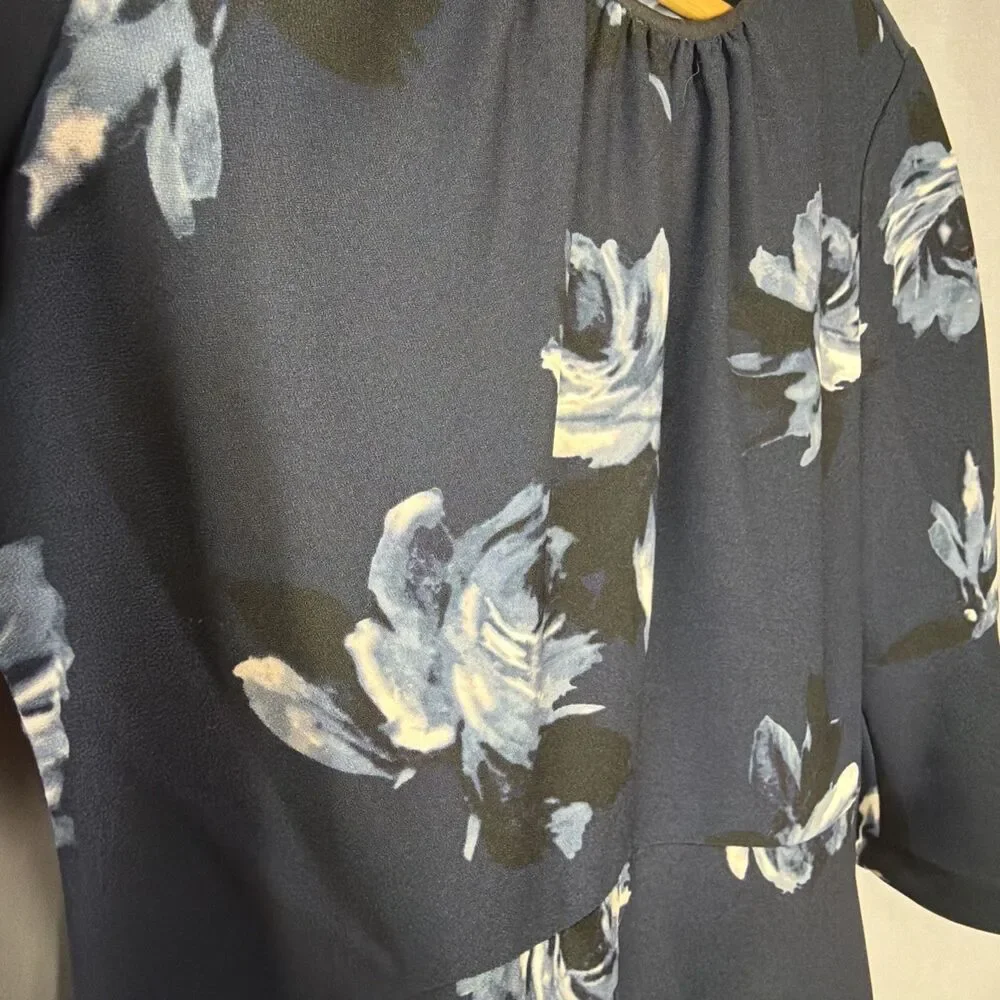 Kate Spade Dress Women’s Size 0 Blue Floral Rose  A Line 3/4 Bell Sleeve